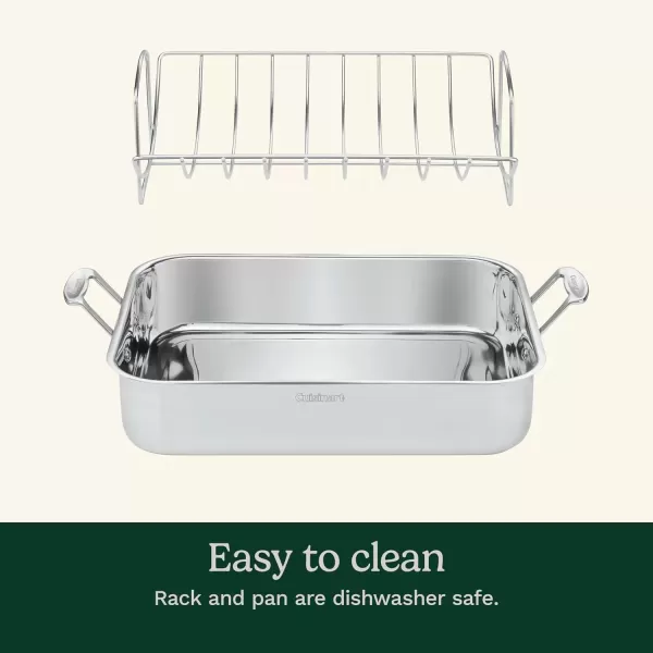 imageCuisinart Multiclad Pro Triple Ply Stainless Cookware 16inch Roasting Pan Skillet Rectangular Roaster wRackStainless Steel