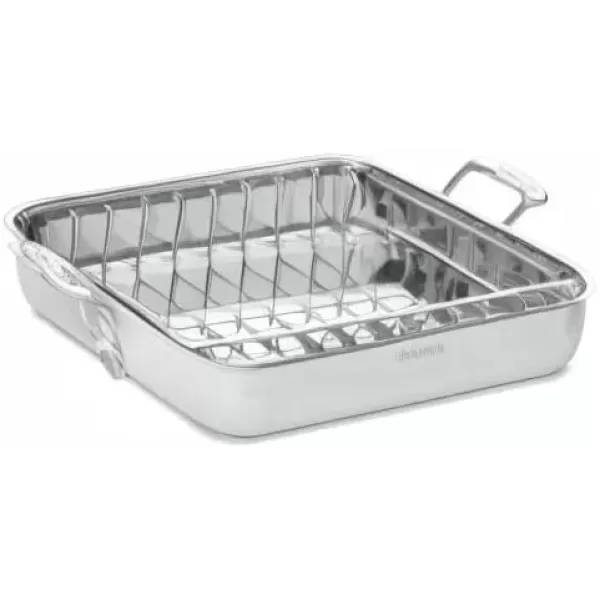 imageCuisinart Multiclad Pro Triple Ply Stainless Cookware 16inch Roasting Pan Skillet Rectangular Roaster wRackStainless Steel