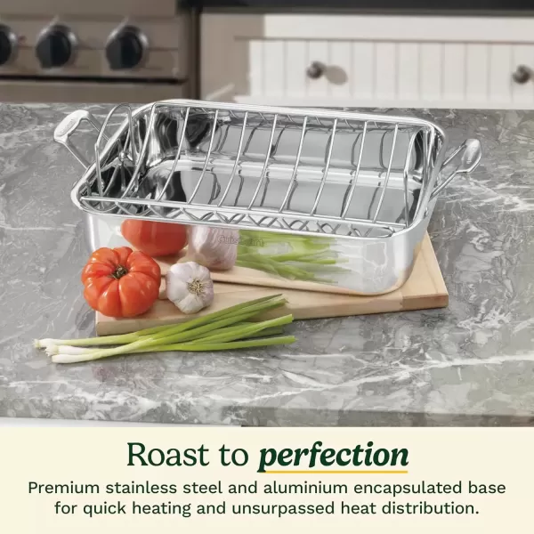 imageCuisinart Multiclad Pro Triple Ply Stainless Cookware 16inch Roasting Pan Skillet Rectangular Roaster wRackStainless Steel
