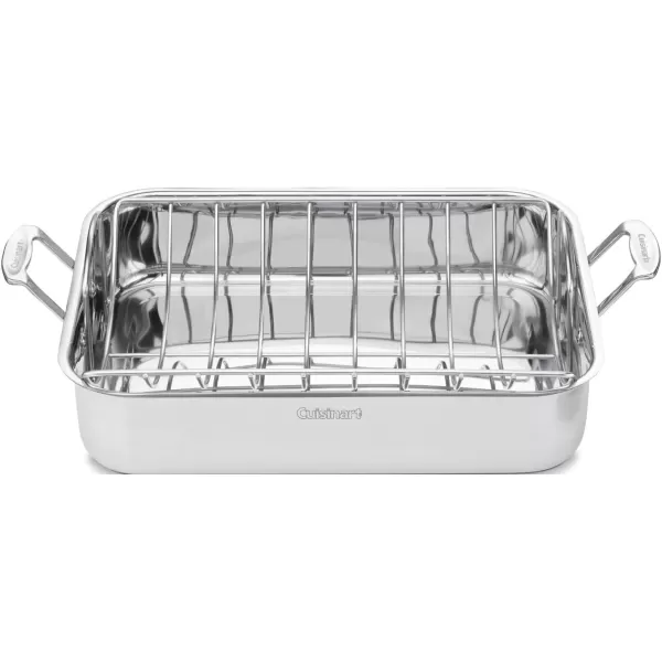 imageCuisinart Multiclad Pro Triple Ply Stainless Cookware 16inch Roasting Pan Skillet Rectangular Roaster wRackStainless Steel