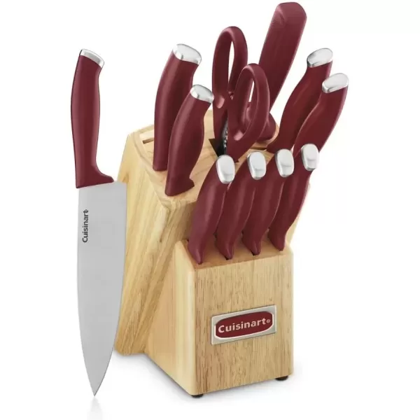 imageCusinart Block Knife Set 12pc Cutlery Knife Set with Steel Blades for Precise Cutting Lightweight Stainless Steel Durable ampamp Dishwasher Safe C77SSW12PRedStainless Steel