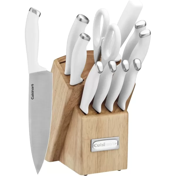 imageCusinart Block Knife Set 12pc Cutlery Knife Set with Steel Blades for Precise Cutting Lightweight Stainless Steel Durable ampamp Dishwasher Safe C77SSW12PWhiteStainless Steel