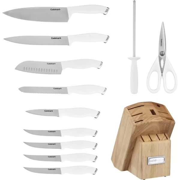 imageCusinart Block Knife Set 12pc Cutlery Knife Set with Steel Blades for Precise Cutting Lightweight Stainless Steel Durable ampamp Dishwasher Safe C77SSW12PWhiteStainless Steel