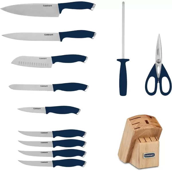 imageCusinart Block Knife Set 12pc Cutlery Knife Set with Steel Blades for Precise Cutting Lightweight Stainless Steel Durable ampamp Dishwasher Safe C77SSW12PNavy