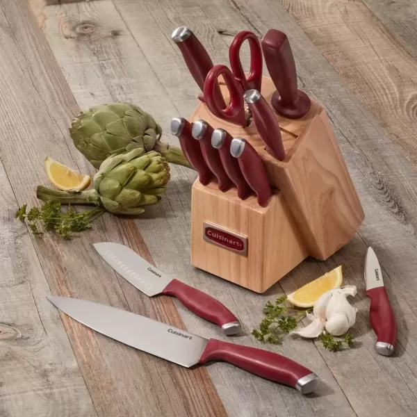 imageCusinart Block Knife Set 12pc Cutlery Knife Set with Steel Blades for Precise Cutting Lightweight Stainless Steel Durable ampamp Dishwasher Safe C77SSW12PRedStainless Steel