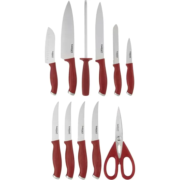 imageCusinart Block Knife Set 12pc Cutlery Knife Set with Steel Blades for Precise Cutting Lightweight Stainless Steel Durable ampamp Dishwasher Safe C77SSW12PRedStainless Steel