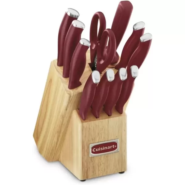 imageCusinart Block Knife Set 12pc Cutlery Knife Set with Steel Blades for Precise Cutting Lightweight Stainless Steel Durable ampamp Dishwasher Safe C77SSW12PRedStainless Steel