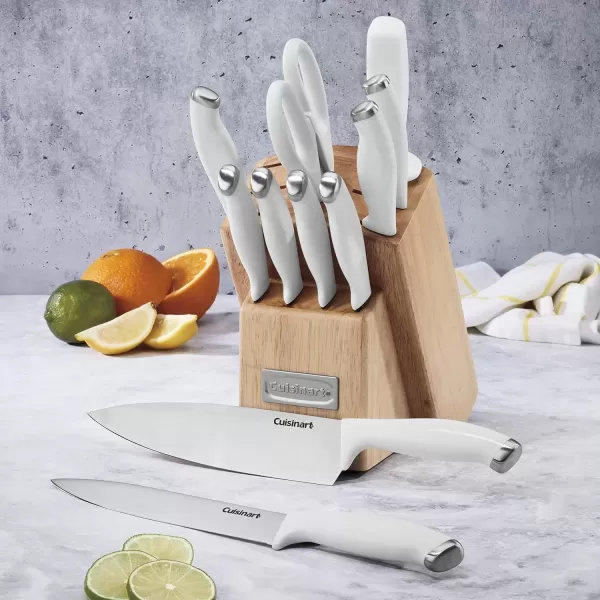 imageCusinart Block Knife Set 12pc Cutlery Knife Set with Steel Blades for Precise Cutting Lightweight Stainless Steel Durable ampamp Dishwasher Safe C77SSW12PWhiteStainless Steel