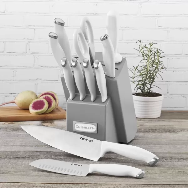 imageCusinart Block Knife Set 12pc Cutlery Knife Set with Steel Blades for Precise Cutting Lightweight Stainless Steel Durable ampamp Dishwasher Safe C77SSW12PGreyWhite