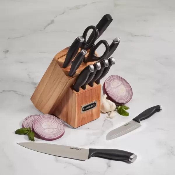 imageCusinart Block Knife Set 12pc Cutlery Knife Set with Steel Blades for Precise Cutting Lightweight Stainless Steel Durable ampamp Dishwasher Safe C77SSW12PBlackStainless Steel