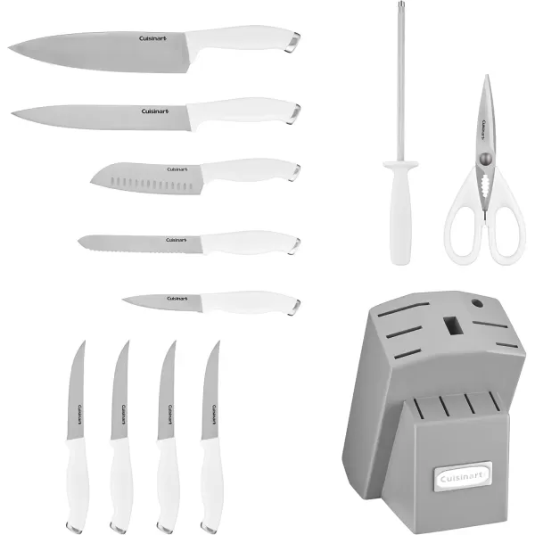imageCusinart Block Knife Set 12pc Cutlery Knife Set with Steel Blades for Precise Cutting Lightweight Stainless Steel Durable ampamp Dishwasher Safe C77SSW12PGreyWhite