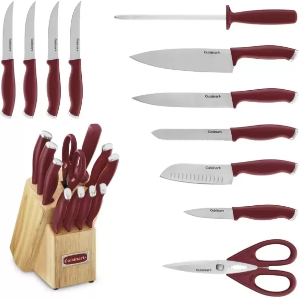 imageCusinart Block Knife Set 12pc Cutlery Knife Set with Steel Blades for Precise Cutting Lightweight Stainless Steel Durable ampamp Dishwasher Safe C77SSW12PRedStainless Steel