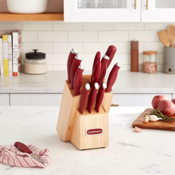 imageCusinart Block Knife Set 12pc Cutlery Knife Set with Steel Blades for Precise Cutting Lightweight Stainless Steel Durable ampamp Dishwasher Safe C77SSW12PRedStainless Steel