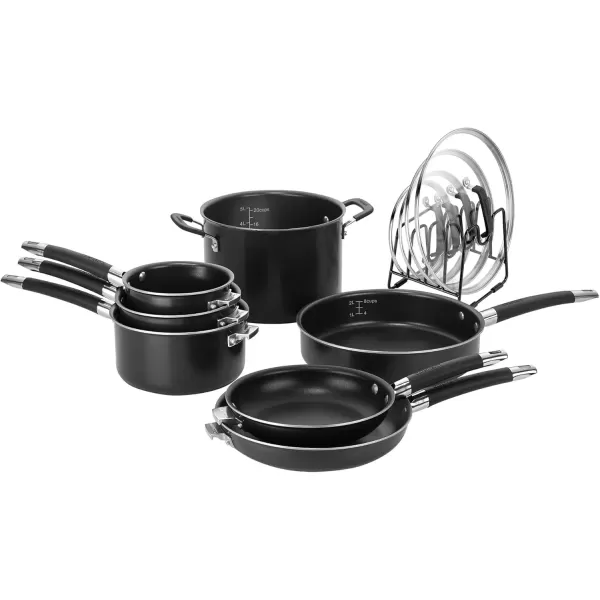 imageCUISINART N5112BK SmartNest Nonstick Aluminum Nesting Cookware Set 12 Piece Black12 Piece