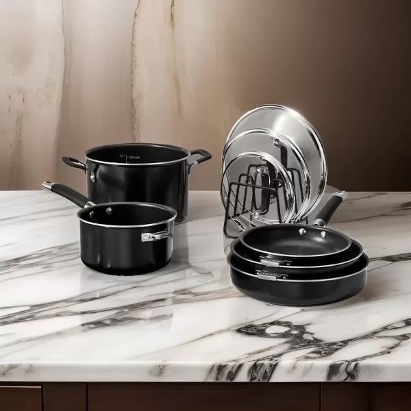 imageCUISINART N5112BK SmartNest Nonstick Aluminum Nesting Cookware Set 12 Piece Black9 pieces