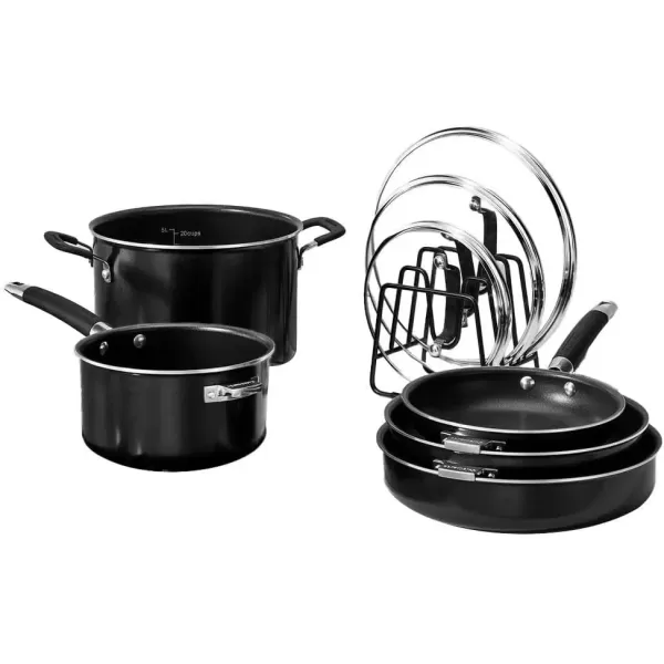 imageCUISINART N5112BK SmartNest Nonstick Aluminum Nesting Cookware Set 12 Piece Black9 pieces