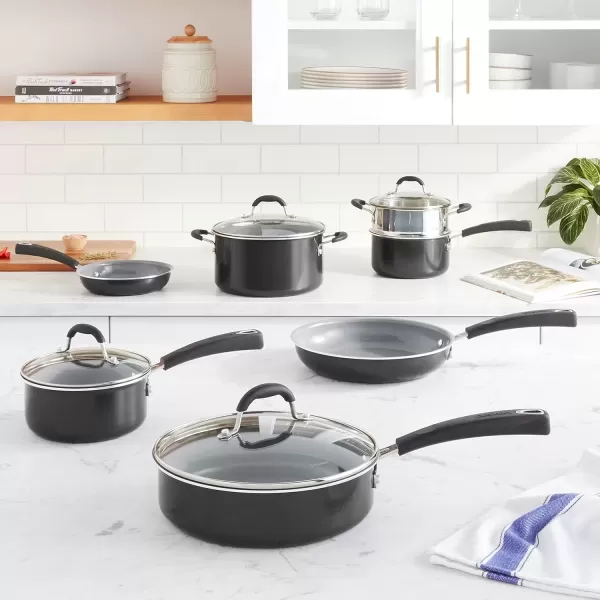 imageCuisinart 11Piece Nonstick Cookware Set Ceramica XT Black 73330HBlack wGrey Interior