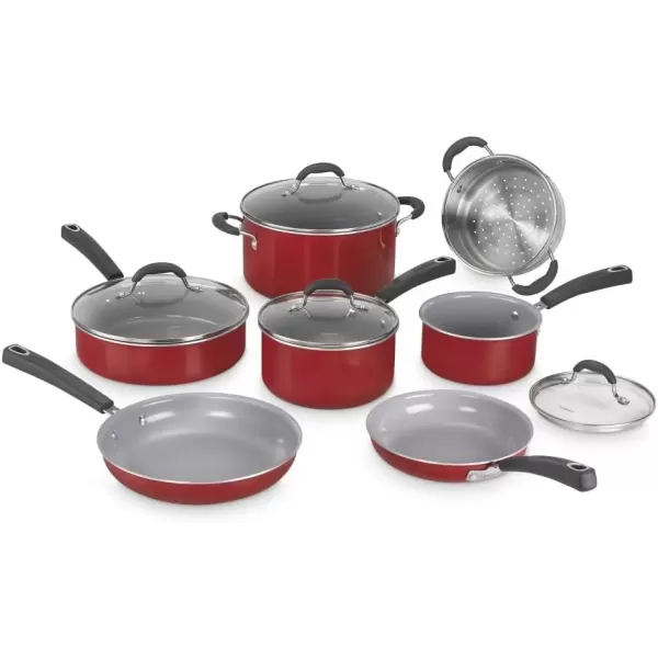 imageCuisinart 11Piece Nonstick Cookware Set Ceramica XT Black 73330HRed wGrey Interior