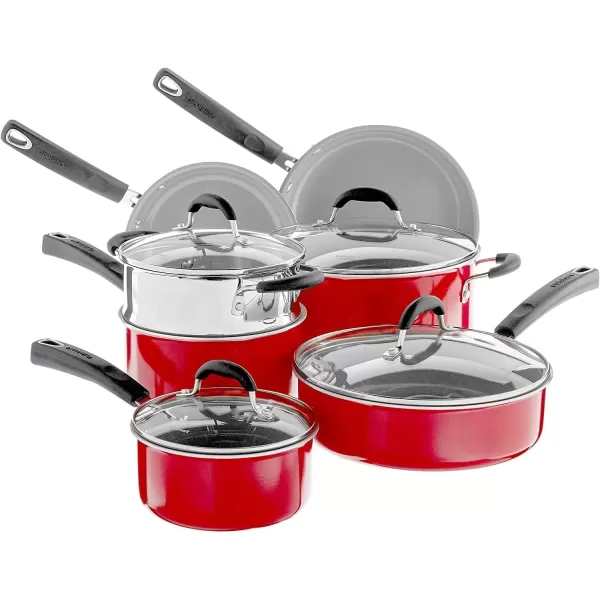 imageCuisinart 11Piece Nonstick Cookware Set Ceramica XT Black 73330HRed wGrey Interior