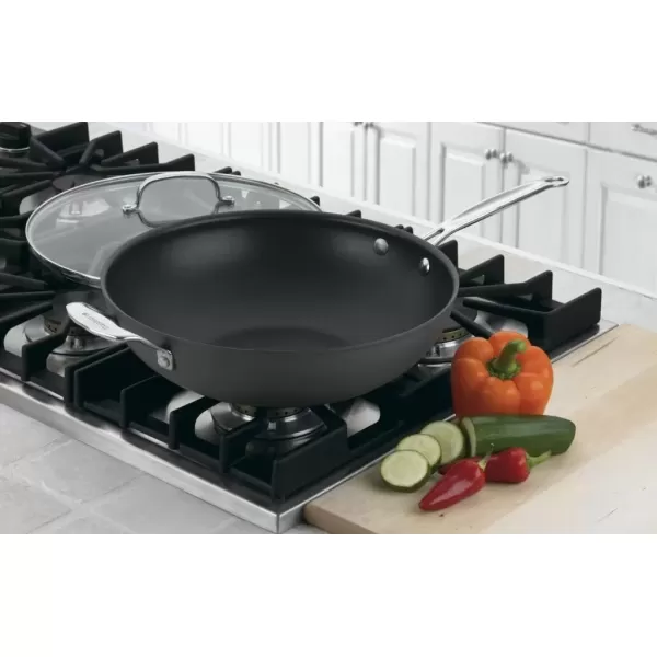 imageCuisinart 62632H Chefs Classic Nonstick Hard Anodized 125Inch Stir Fry Pan BlackStainless SteelStir Fry with Cover  Helper