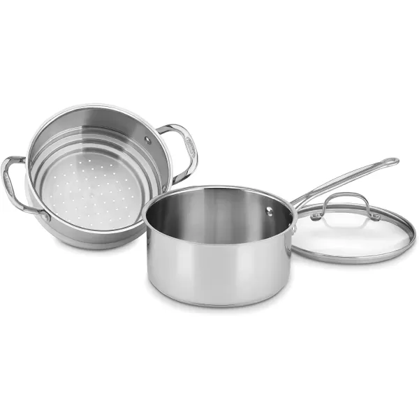 imageCuisinart 7735CG Chefs Classic Brushed Stainless 3Piece 3Quart Steamer Set with Pan3Quart