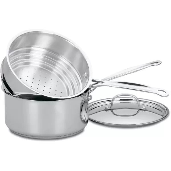 imageCuisinart 7735CG Chefs Classic Brushed Stainless 3Piece 3Quart Steamer Set with Pan3Quart