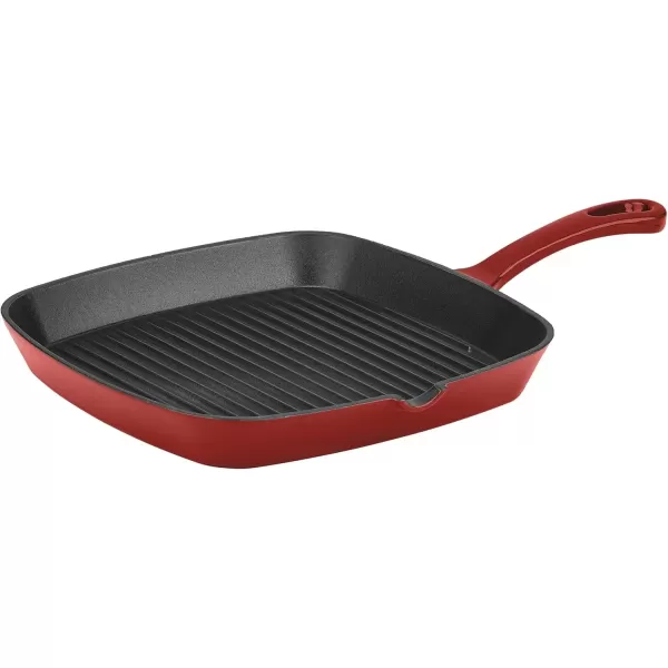 imageCuisinart CI3023CR Chefs Classic Enameled Cast Iron 914Inch Square Grill Pan Cardinal Red