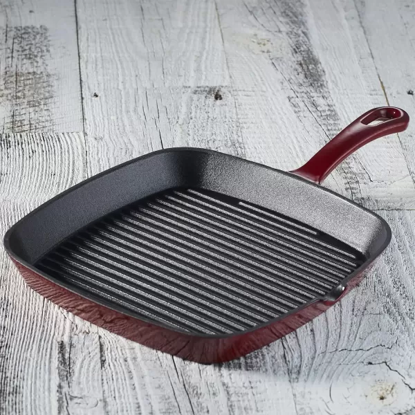 imageCuisinart CI3023CR Chefs Classic Enameled Cast Iron 914Inch Square Grill Pan Cardinal Red