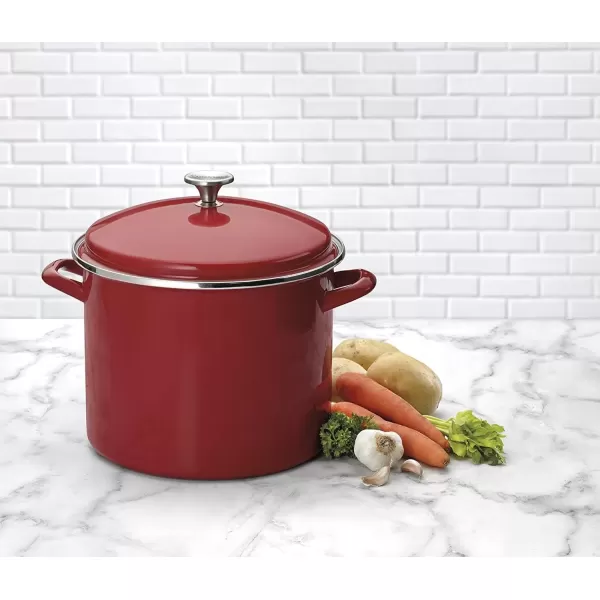 imageCuisinart Chefs Classic Enamel on Steel Stockpot with Cover 12Quart WhiteRed