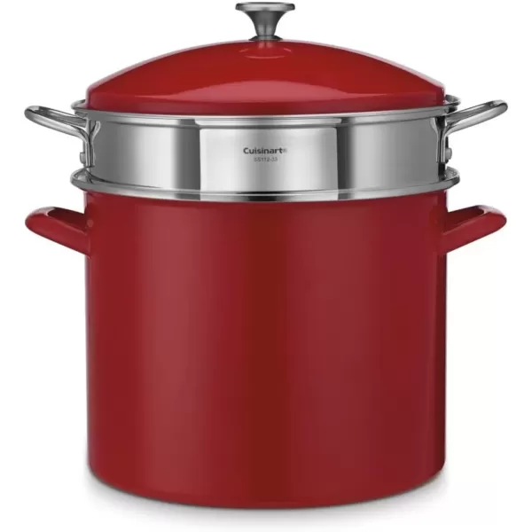 imageCuisinart Chefs Classic Enamel on Steel Stockpot with Cover 12Quart WhiteRed