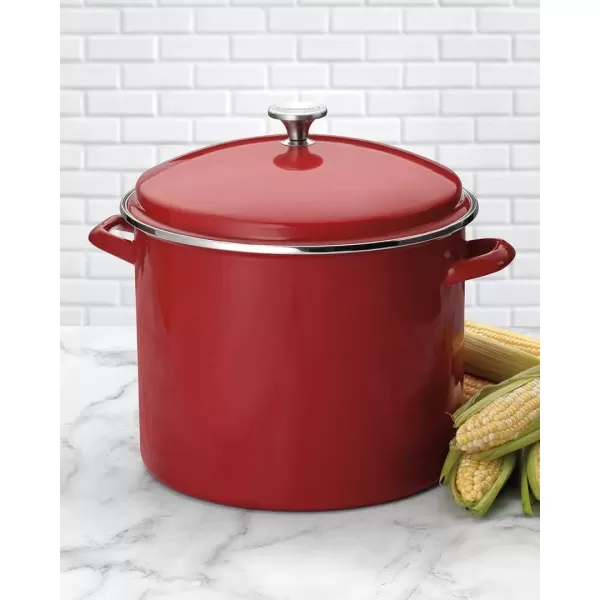 imageCuisinart Chefs Classic Enamel on Steel Stockpot with Cover 12Quart WhiteRed