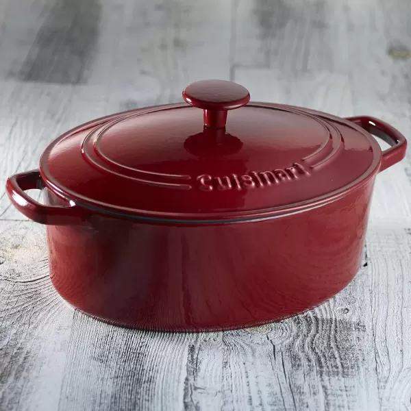 imageCuisinart Chefs Classic Enameled Cast Iron 512Quart Oval Covered Casserole Cardinal Red