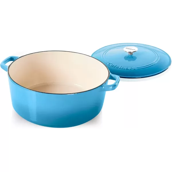 imageCuisinart Chefs Classic Enameled Cast Iron Round Covered Casserole Cardinal Red 7 QuartBlue Gradient