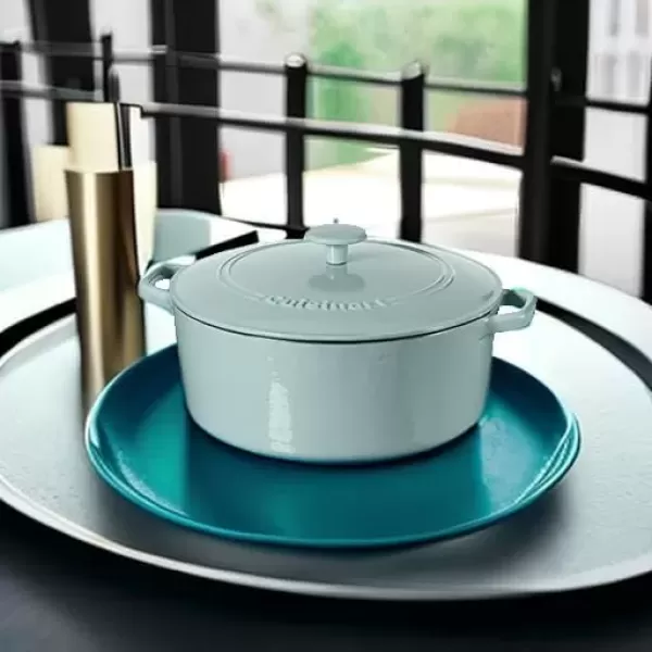 imageCuisinart Chefs Classic Enameled Cast Iron Round Covered Casserole Cardinal Red 7 QuartLight Blue