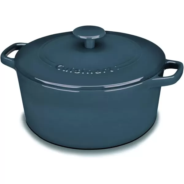 imageCuisinart Chefs Classic Enameled Cast Iron Round Covered Casserole Cardinal Red 7 QuartProvencal Blue