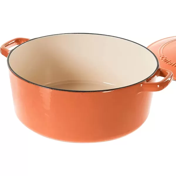 imageCuisinart Chefs Classic Enameled Cast Iron Round Covered Casserole Cardinal Red 7 QuartTerracotta Orange