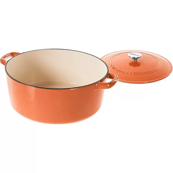 imageCuisinart Chefs Classic Enameled Cast Iron Round Covered Casserole Cardinal Red 7 QuartTerracotta Orange