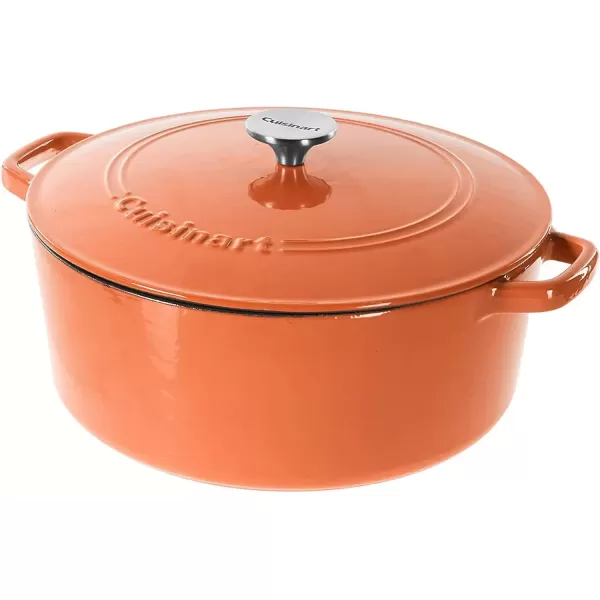 imageCuisinart Chefs Classic Enameled Cast Iron Round Covered Casserole Cardinal Red 7 QuartTerracotta Orange