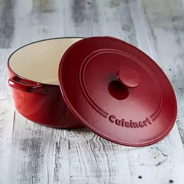 imageCuisinart Chefs Classic Enameled Cast Iron Round Covered Casserole Cardinal Red 7 QuartVenice Red
