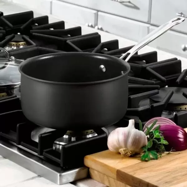 imageCuisinart Chefs Classic Nonstick HardAnodized 15Quart Saucepan with Lid BlackSaucepan wCover