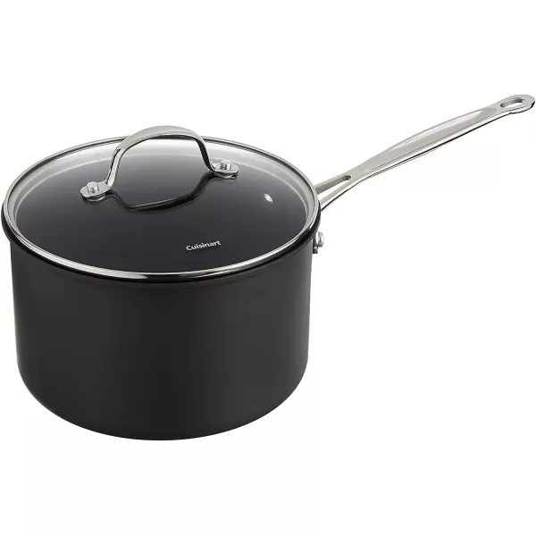 imageCuisinart Chefs Classic Nonstick HardAnodized 15Quart Saucepan with Lid BlackSaucepan wCover