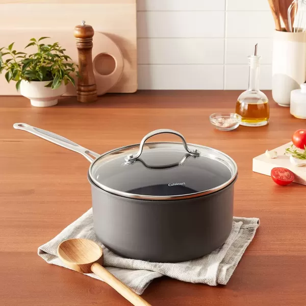 imageCuisinart Chefs Classic Nonstick HardAnodized 15Quart Saucepan with Lid BlackSaucepan wCover