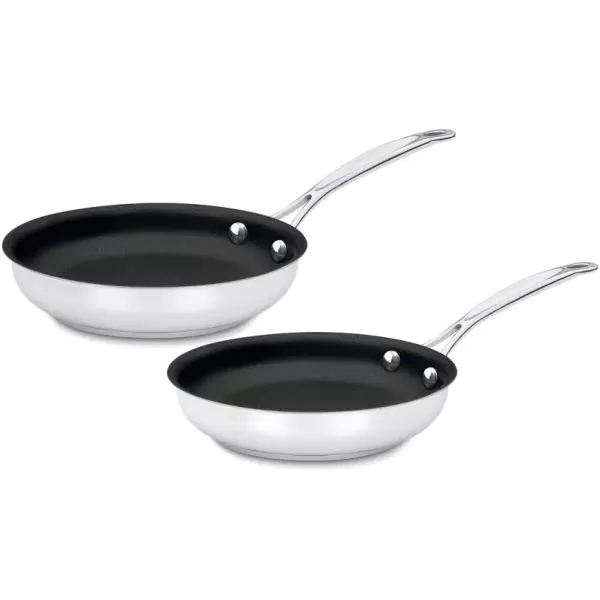 imageCuisinart Chefs Classic Stainless Nonstick 2Piece 9Inch and 11Inch Skillet Set  Black And SilverBlack and Silverstainless