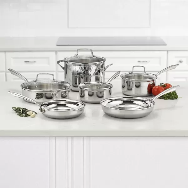 imageCuisinart Classic Pots ampamp Pans Set 10 pcs Cookware Set with Saucepans Saute pans ampamp Skillets Tapered Rims for Drip Free Pouring ampamp Cool Grip Handles Stainless Steel TPS10