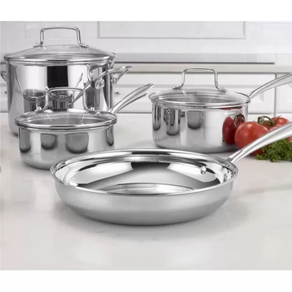 imageCuisinart Classic Pots ampamp Pans Set 10 pcs Cookware Set with Saucepans Saute pans ampamp Skillets Tapered Rims for Drip Free Pouring ampamp Cool Grip Handles Stainless Steel TPS10