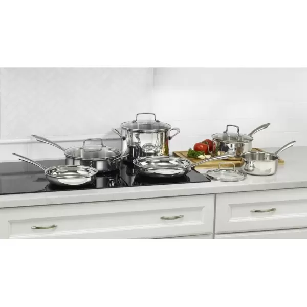 imageCuisinart Classic Pots ampamp Pans Set 10 pcs Cookware Set with Saucepans Saute pans ampamp Skillets Tapered Rims for Drip Free Pouring ampamp Cool Grip Handles Stainless Steel TPS10