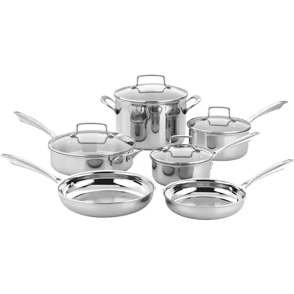 imageCuisinart Classic Pots ampamp Pans Set 10 pcs Cookware Set with Saucepans Saute pans ampamp Skillets Tapered Rims for Drip Free Pouring ampamp Cool Grip Handles Stainless Steel TPS10