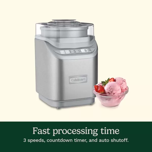 imageCuisinart ICE60WP1 2Quart Cool Creations Ice Cream Frozen Yogurt Gelato and Sorbet Maker LCD Screen with Countdown Timer Makes Frozen Treats in 20Minutes or Less Stainless SteelWhiteIce Cream Maker with Countdown Timer