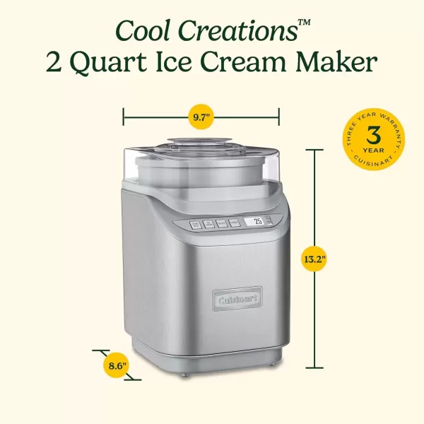 imageCuisinart ICE60WP1 2Quart Cool Creations Ice Cream Frozen Yogurt Gelato and Sorbet Maker LCD Screen with Countdown Timer Makes Frozen Treats in 20Minutes or Less Stainless SteelWhiteIce Cream Maker with Countdown Timer