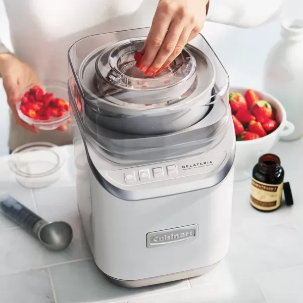 imageCuisinart ICE60WP1 2Quart Cool Creations Ice Cream Frozen Yogurt Gelato and Sorbet Maker LCD Screen with Countdown Timer Makes Frozen Treats in 20Minutes or Less Stainless SteelWhiteIce Cream Maker without Countdown Timer